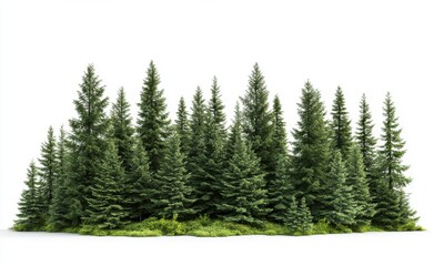 Fototapeta premium realistic photograph of a small forest with tall trees, against a white background