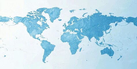 Detailed Global Map Illustration in Light Blue Tones Featuring Continents and Ocean Regions Ideal for Education and Travel Projects
