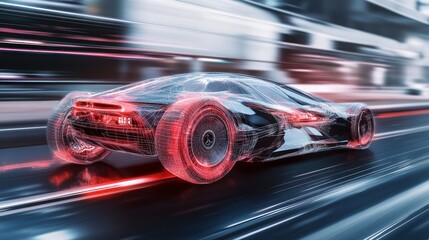 Futuristic Sports Car Speeding on a Highway