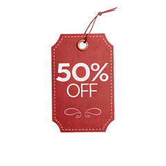 50% off sale tag on red background, perfect for promotions