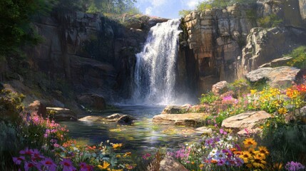 Waterfall in a Lush Forest