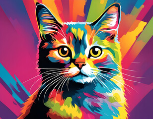 colorful cat with cool isolated pop art style background