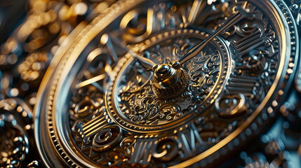 A Close-Up of a Golden Clock Face with Intricate Details, Clockwork , Time , Mechanism , Vintage
