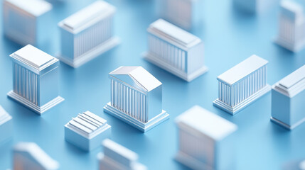 Fototapeta premium Miniature Bank Building Model on Blue Background