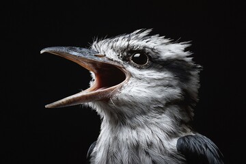 Intricate Close-Up of a Bird in Mid-Caw Against a Dark Background