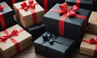 Obraz premium gift boxes with red bow, realistic illustration