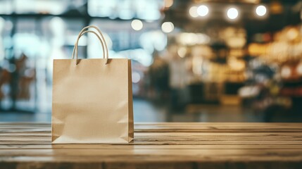 Paper Shopping Bag on Wooden Table