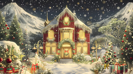 Fototapeta premium christmas tree and family