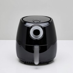 Front facing view of a modern black air fryer