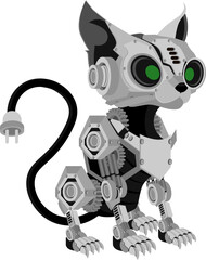 Cat steampunk robot. Unusual animal pattern mechanism vector illustration.