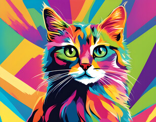colorful cat with cool isolated pop art style background