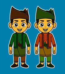 Doodle Sticker Illustration of a Boy Wearing an Indonesian Traditional Dress