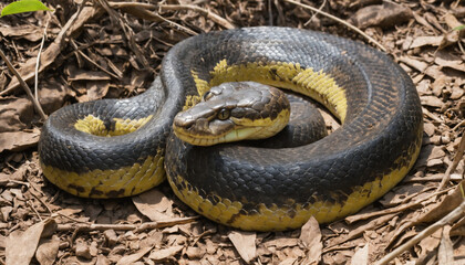 Fototapeta premium An anaconda hibernating during the dry season.