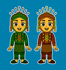 Doodle Sticker Illustration of a Girl Wearing an Indonesian Traditional Dress