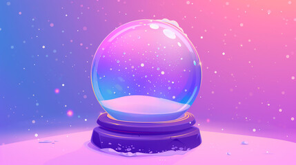 Enchanted Cartoon Empty Winter Snow Globe with Glowing pink Aura