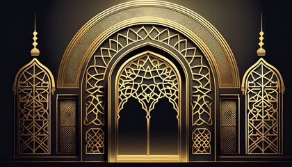  Islamic door and window designs feature gold arches, geometric patterns, and Arabic scr_1(369)
