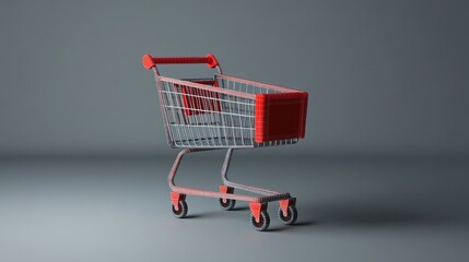 Red Wireframe Shopping Cart on Grey Background
