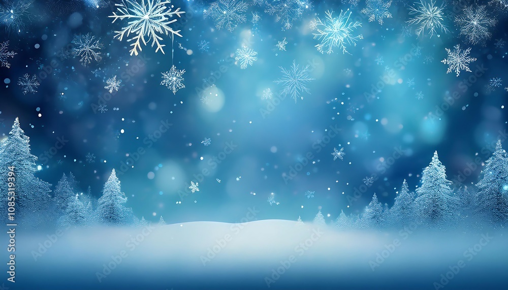 Poster light blue background featuring snowflakes and a peaceful winter scene with space for text _1(374)