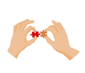 Teamwork concept. Team connecting puzzle. Symbol of Cooperation, partnership. Business strategy metaphor. Puzzle hold in hands businessman