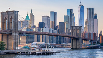 Obraz premium Iconic Brooklyn Bridge Manhattan Skyline Panorama Cityscape Urban Travel