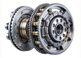 Detailed Cross Section of a Clutch and Gearbox Transmission Component Isolated on White Background Perfect for Automotive Engineering and Mechanical Design Illustrations