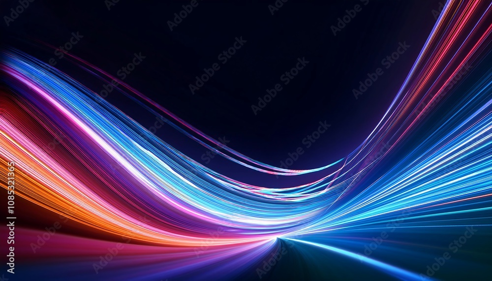 Poster neon speed rays create curved, glowing light trails against dark backgrounds in abstract en_1(394)
