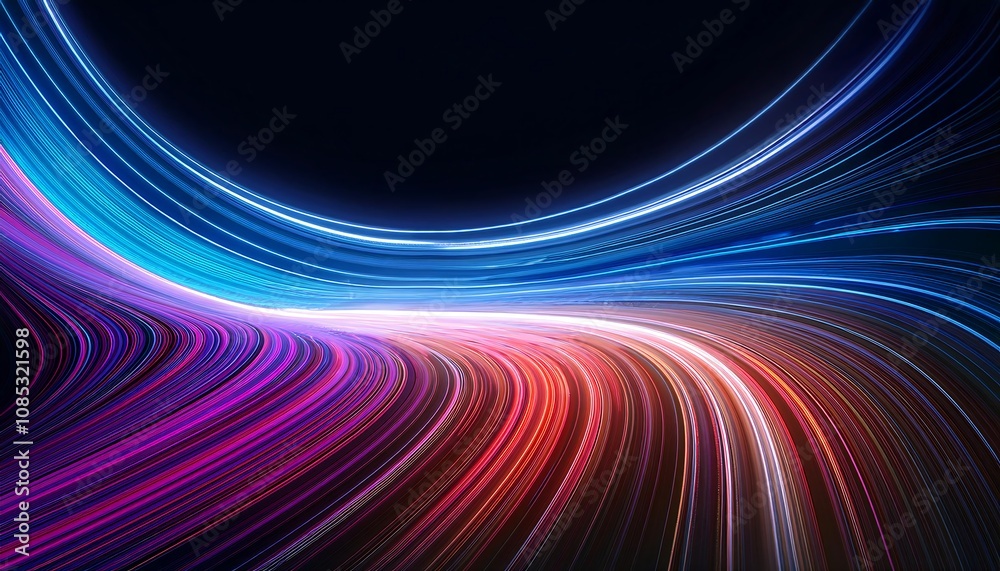 Poster neon speed rays create curved, glowing light trails against dark backgrounds in abstract en_1(395)
