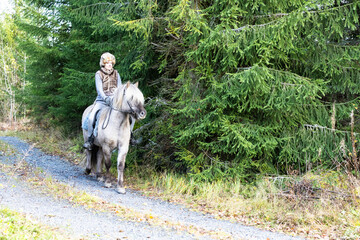 Icelandic horse riding. Rider has werewolf theme outfit