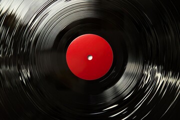 Vintage Vinyl Record, Retro Music, Grunge Texture, Red Label, Dark Background, Antique Style