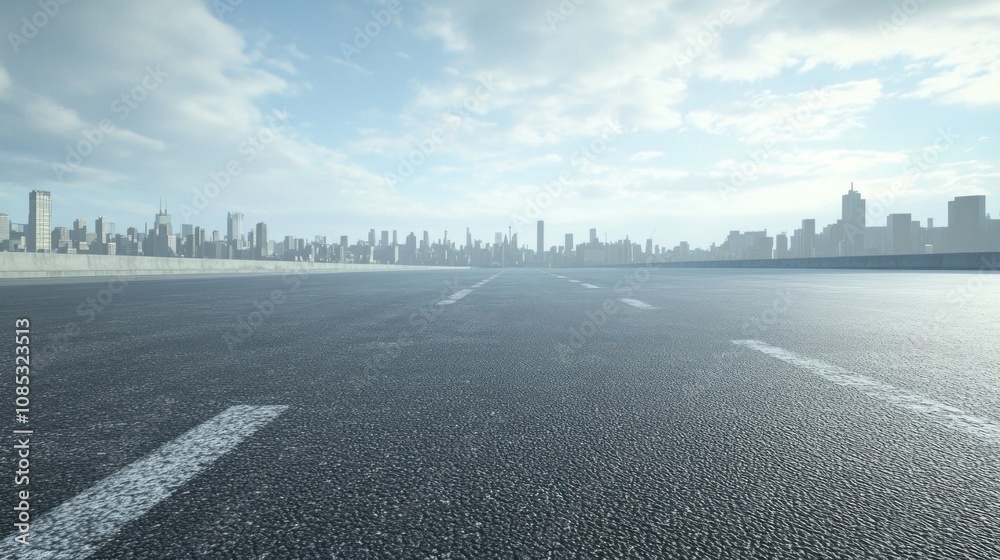 Aufkleber a city skyline is visible in the background of a large empty road