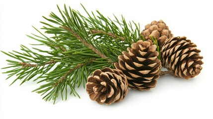 Pine Cones and Sprig:  A close-up of three pine cones and a sprig of needles, evoking a sense of nature's beauty and the tranquility of a winter forest.  The cones are brown and textured.