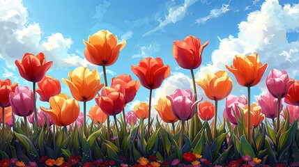 Obraz premium Field of colorful tulips in full bloom during springtime