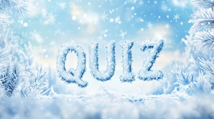 Winter Wonderland Quiz: A whimsical winter scene with snow-covered trees and a snowy "QUIZ" text, perfect for adding a festive touch to your winter quizzes and games.
