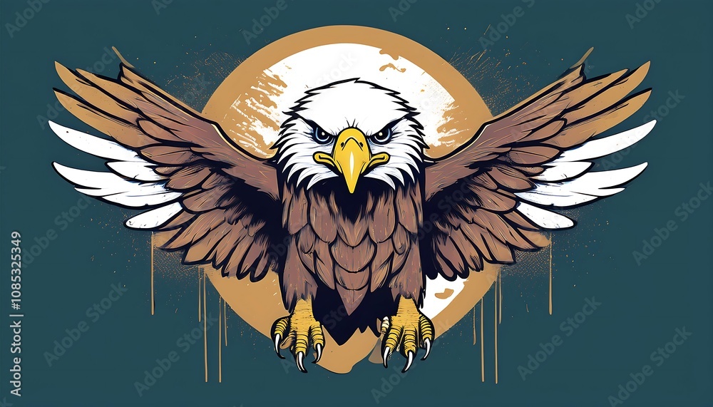 Poster simple vector eagle design with flat style and solid background for a cute kawaii grunge di_1(441)