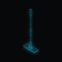 Blue neon mop glowing on black background illustrating cleaning concept