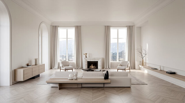 Luxurious Modern Living Room Interior Design  Minimalist Apartment with Fireplace and Herr