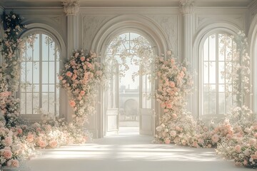 window with flowers in a church generative AI