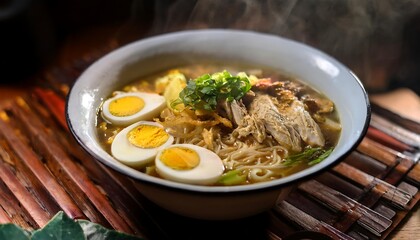  Soto ayam is a traditional Indonesian soup made with chicken, rice noodles, and boiled eggs_1(472)