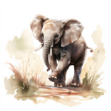 recommend clip art: AI Generate illustration of elephant calf walking on savanna, elephant calf cartoon