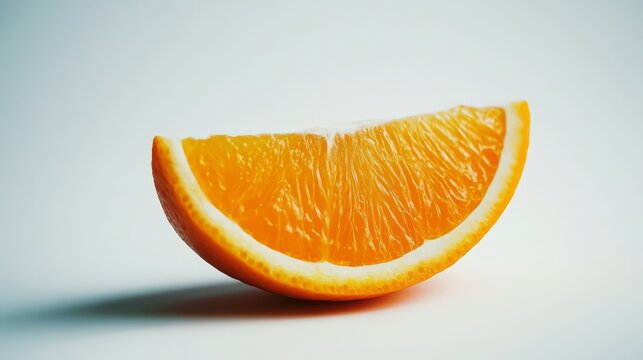 A vibrant, close-up shot of a single orange segment, showcasing its texture and color. Perfect for adding a touch of freshness and zest to your designs. 