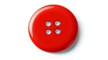 Fototapeta premium Red Round Button: A large red button with four holes, a simple and classic design perfect for crafting, sewing, and DIY projects. 