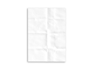 Blank vintage folded poster mockup on white background. A4 paper sheet 3D rendering