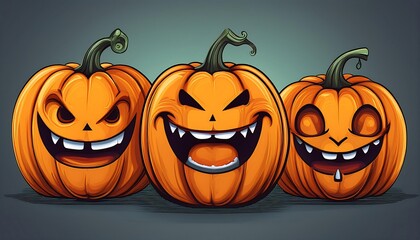 Fototapeta premium Vector illustrations of pumpkins with different emotions, isolated on a solid background, p_1(504)