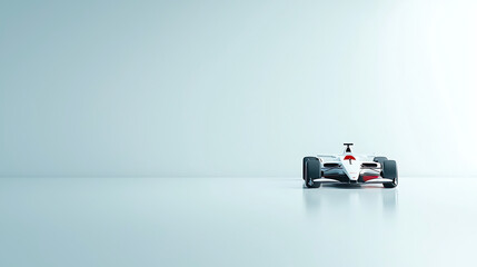 Naklejka premium Sleek Formula 1 car on minimalist white background, showcasing its aerodynamic design and modern features. Perfect for automotive enthusiasts and racing fans