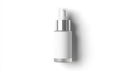 White Glass Dropper Bottle Mockup: Sleek and minimalist design with a clear glass bottle and a silver dropper cap. Perfect for showcasing your skincare or beauty product labels.  