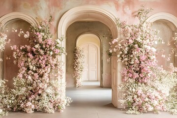 window with flowers in a church generative AI