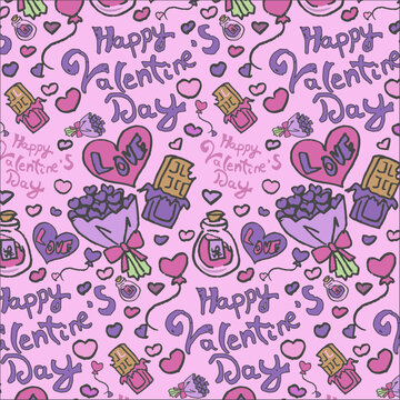 Seamless pattern Happy Valentine's Day in pastel soft colours
