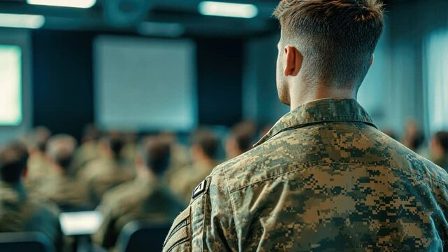 Soldiers attending a military scholarship seminar, learning about financial aid opportunities for education and career advancement