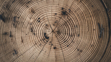 Naklejka premium Close-up of a freshly cut pine tree surface showcasing detailed growth rings and natural textures, ideal for forestry, natural patterns, or rustic design projects. 