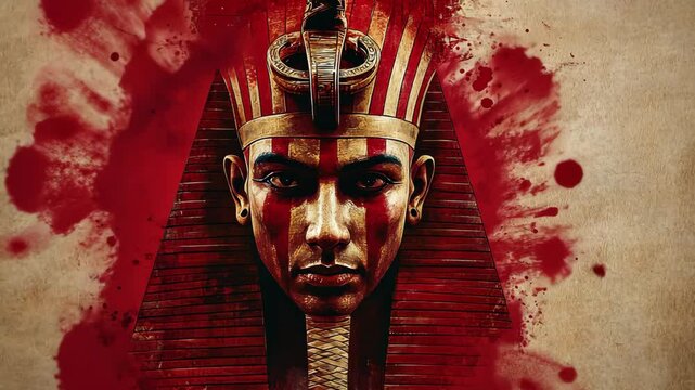The artwork showcases a young man's face, styled in the manner of an ancient Egyptian pharaoh